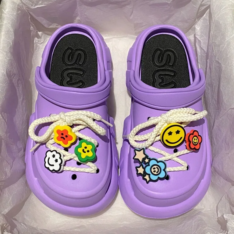 Rope Beach Garden ShoesComfort Thick Sole Anti Slip Women's Hole Shoes Outdoor Beach Sole Summer EVA Sandals Thick Hole Slippers