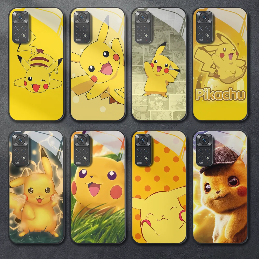 

Pikachu Funny Tempered Glass Phone Case For Xiaomi Redmi Note 8 9 10 11 12 13 Pro Plus Bumper Cover