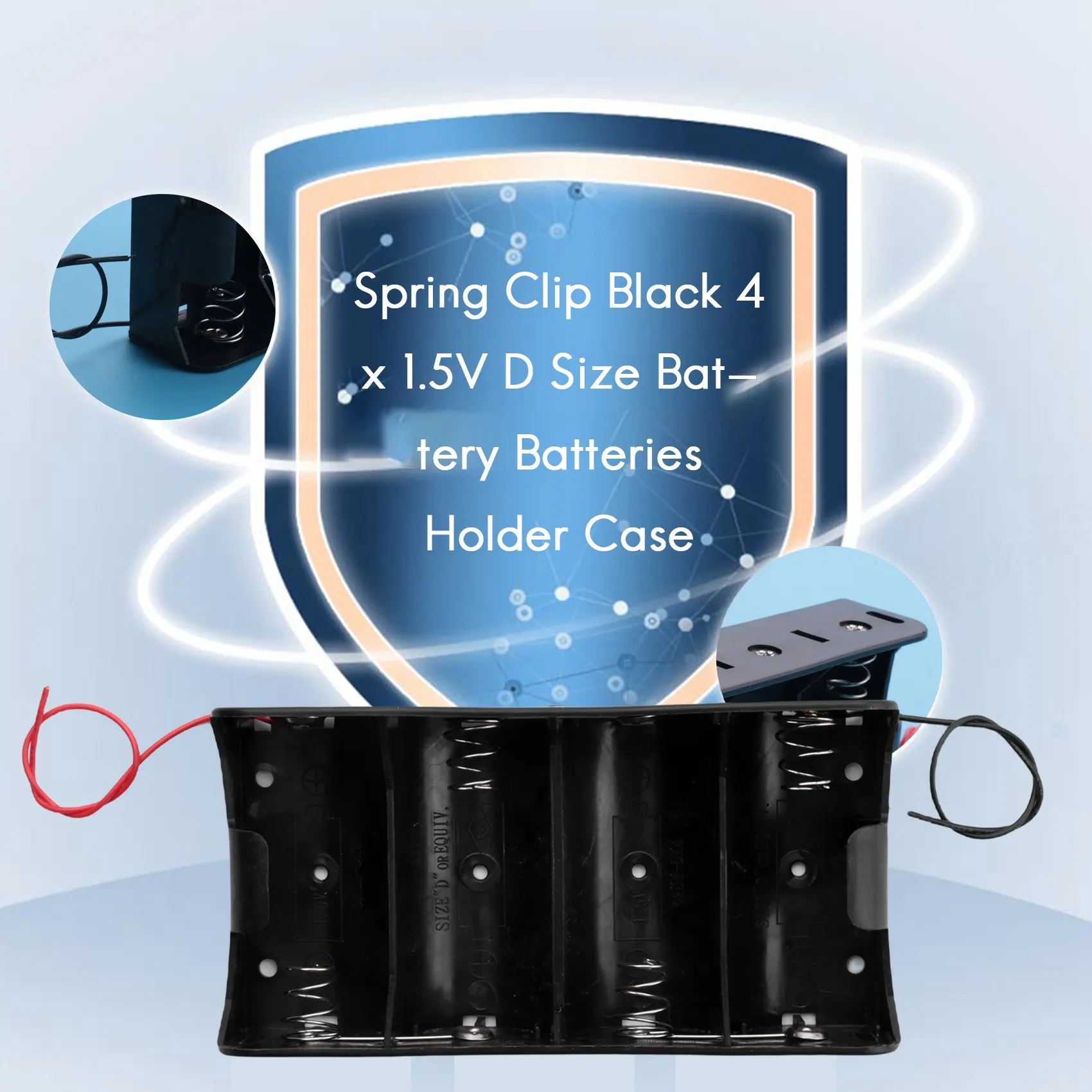 A02R 스프링 클립 검정색 4 x 1.5V D 크기 배터리 배터리 홀더 케이스
