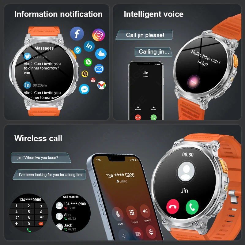 LIGE K66 Smart Watch Men Flashlight Bluetooth Call 1.85inch 128MB Memory 730mAh Large Battery LED Light Outdoor Sport Smartwatch