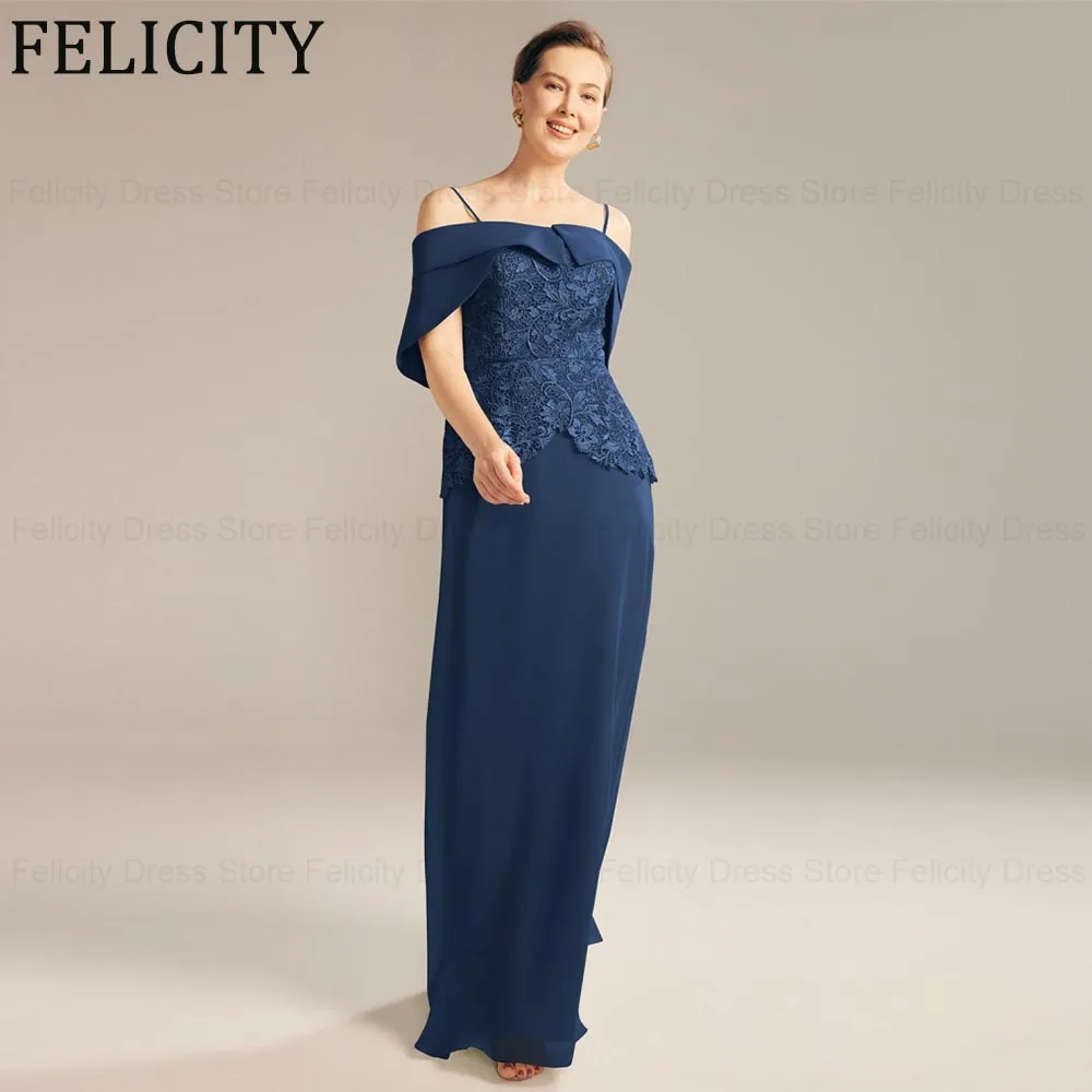 

Fashion Mother of the Bride Dresses 2024 Sheath Spaghetti Strap Wedding Guest Dresses Chiffon Lace Ankle-Length Evening Gowns