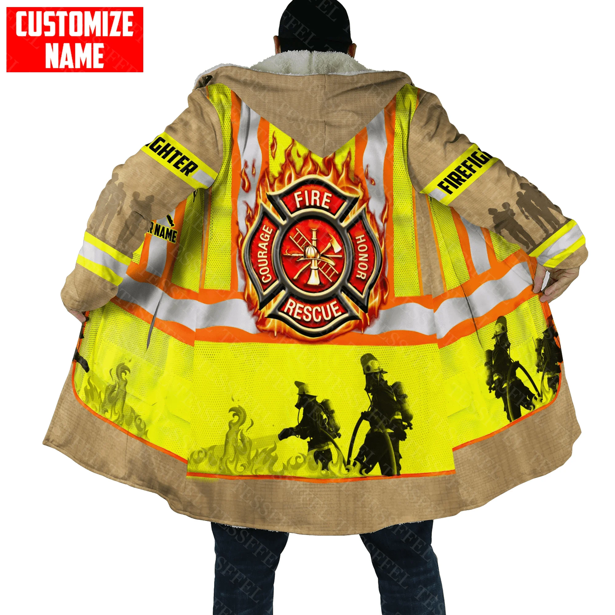 Name Cosplay Firemen Firefighter Skull Tattoo 3DPrint Streetwear Windbreaker Winter Casual Hood Cloak Fleece Hoodies R