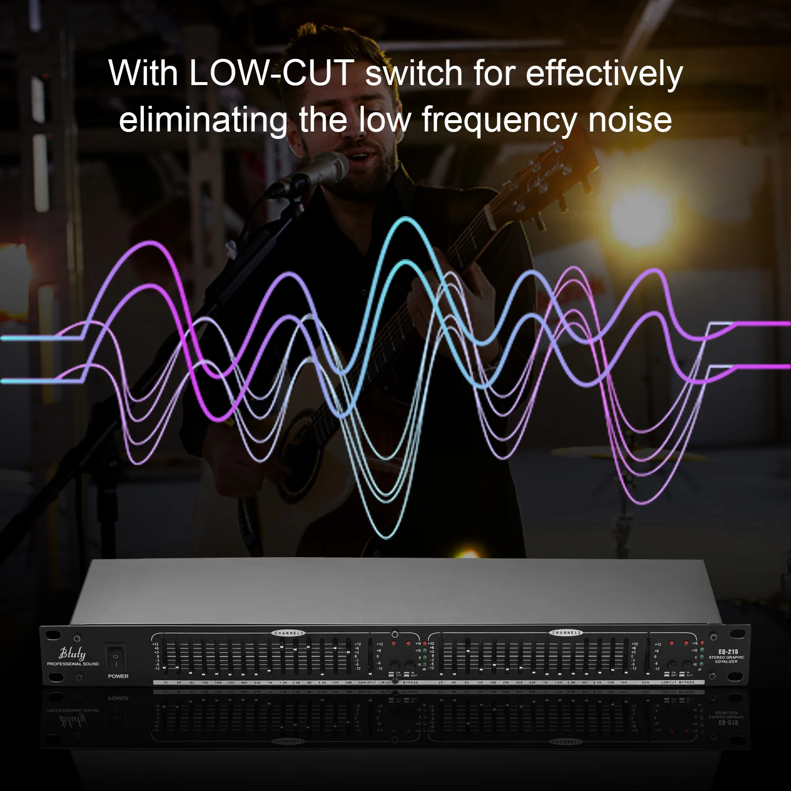 Professional Dual Channels Stereo Graphic Equalizer EQ-215 15-Band Equalizer with LOW-CUT Switch Standard 1U Rack Mount Design