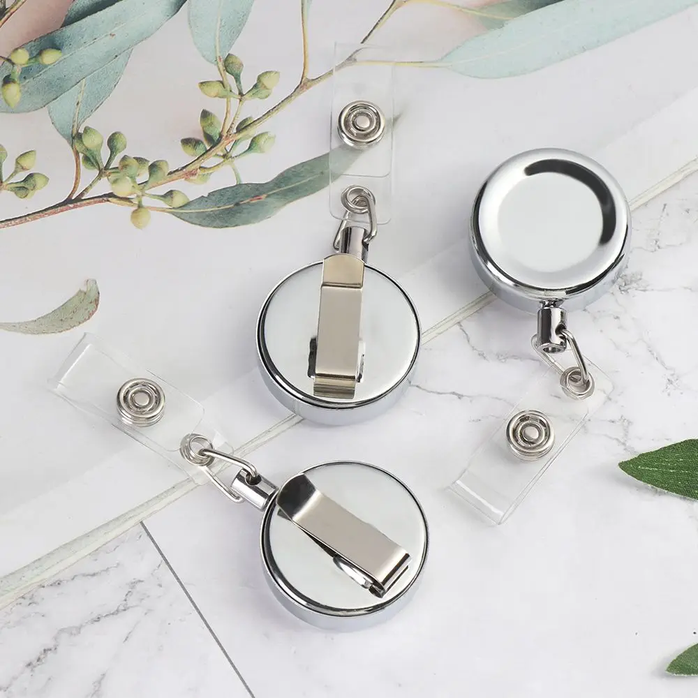 

1pc Retractable ID Card Badge Reel Chrome Metal Retractable Door Pass Holder Retractable Chain Work Card Keychain Anti-Lost Clip