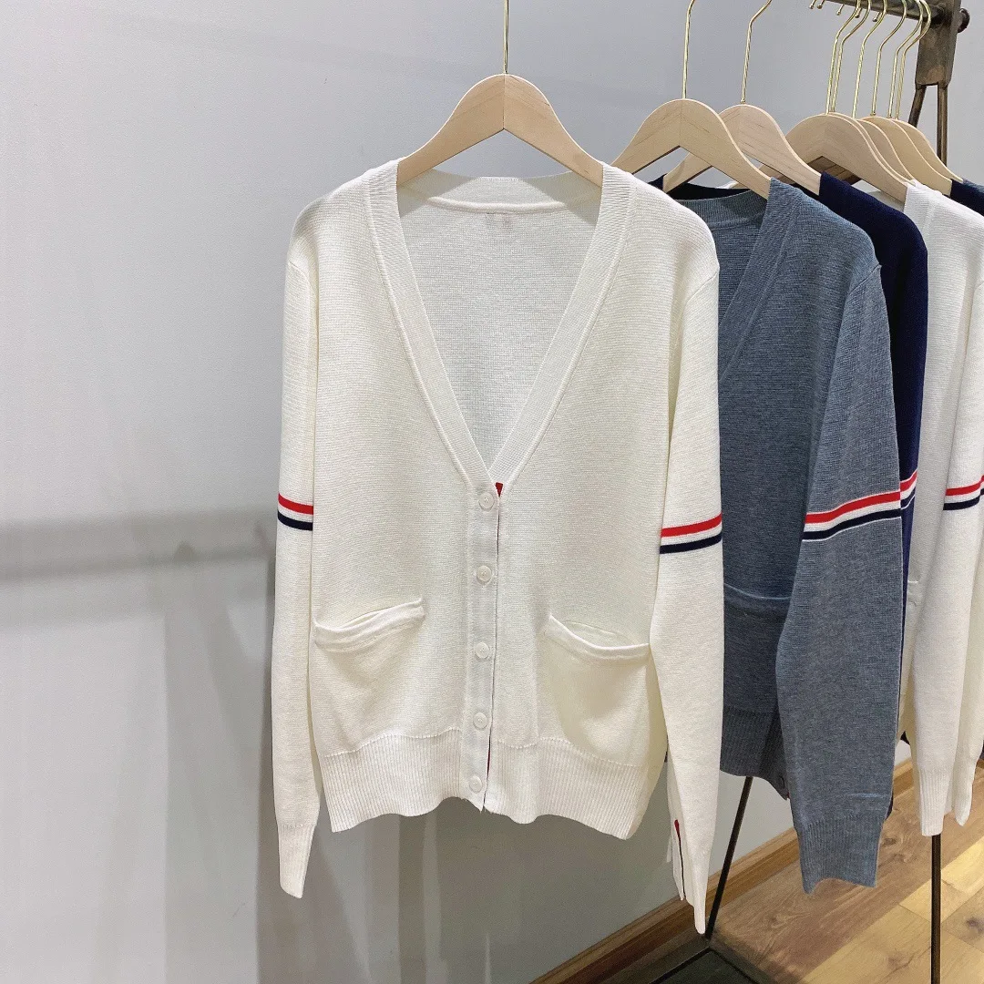 

High Quality TB Korean Fashion Parallel Bar Cardigan Spring and Summer New Simple Sweater Wool Blended Coat Women's Top