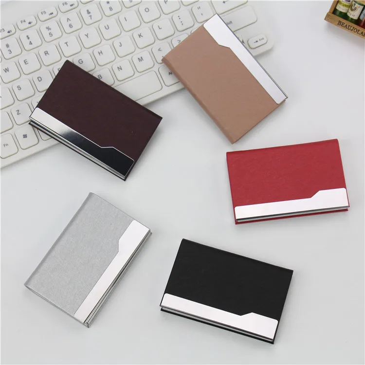 Business Card Holder Stainless Steel PU Leather Metal Business Card Holder Business Simple Fashion Creative Style 2