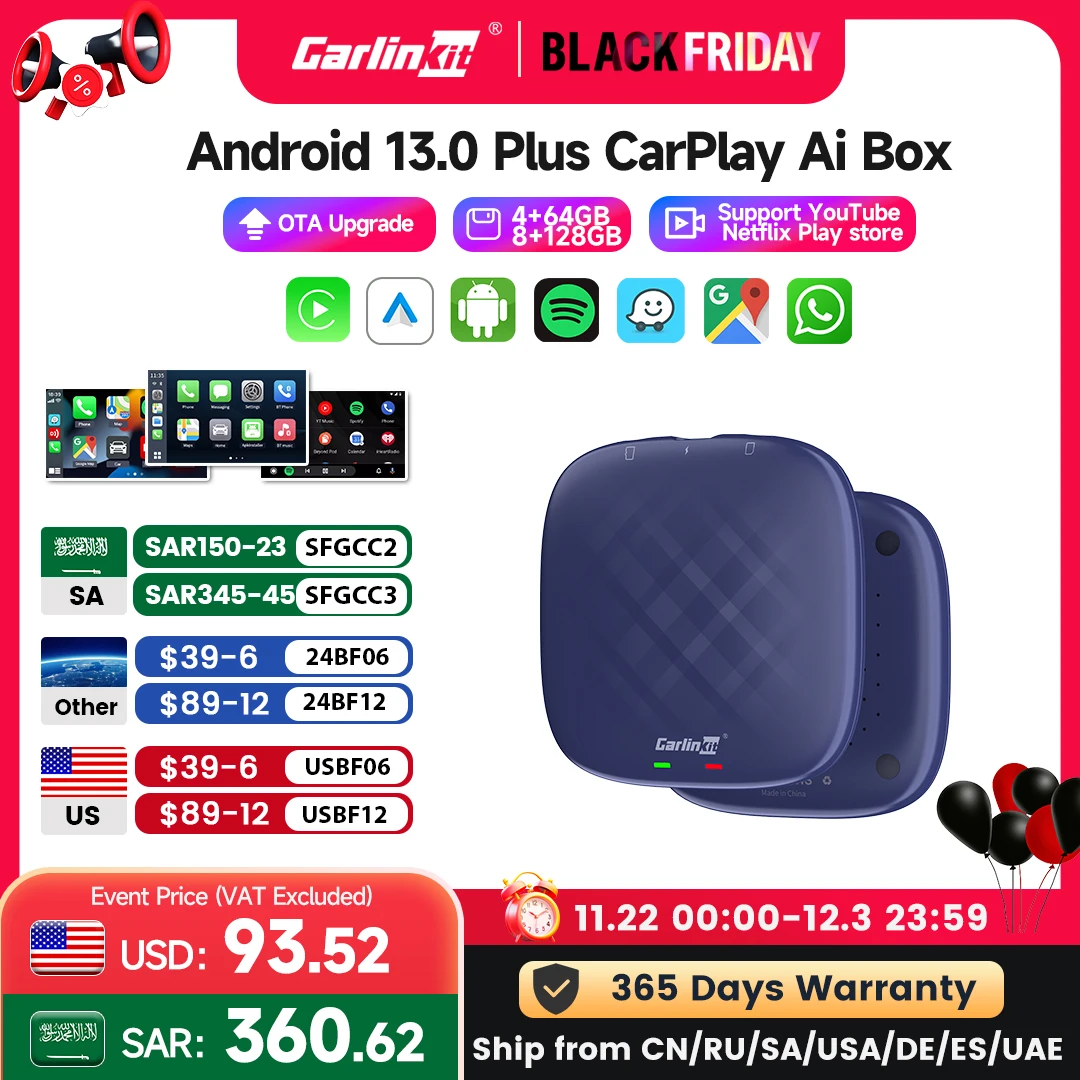 Carlinkit CarPlay Ai TV Box Plus Android13 8+128GB QCM 8-Core 665 