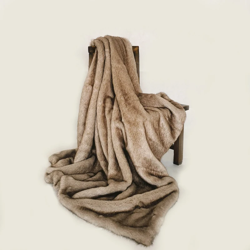 

High-end Faux Fur throw Blanket luxury plush Bedspread fur plaid sofa cover room decor weighted blankets for living room bedroom
