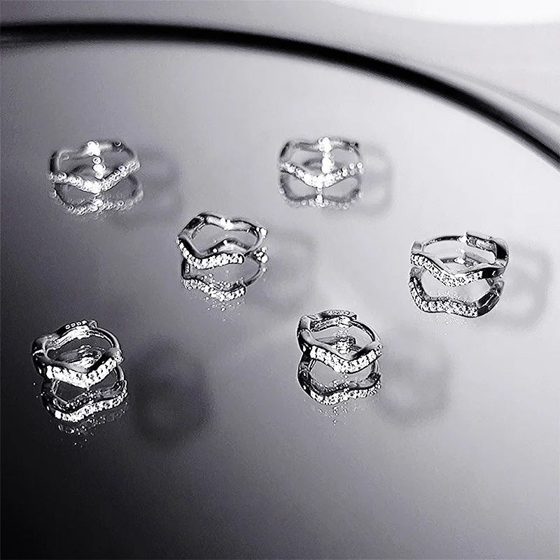 실버 컬러 웨이브 후프 귀걸이 여성 헬릭스 Tragus 로브 피어싱 단순 Huggie 얇은 지르콘 크리스탈 귀 연골 피어싱 쥬얼리
