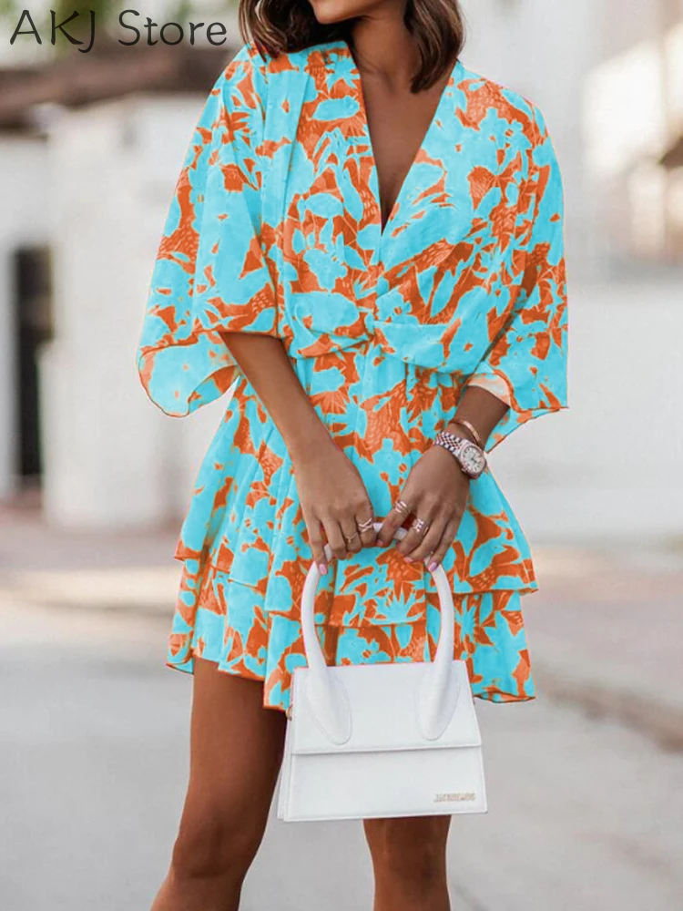 

Summer Women Fashion Print Twist Design Casual Dress