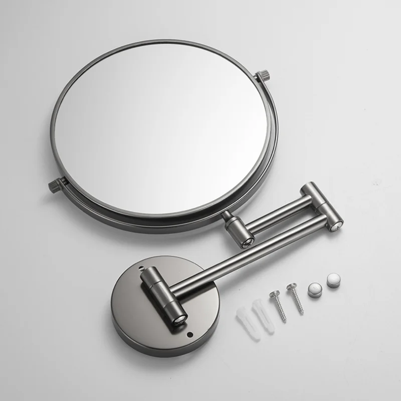 Telescopic Folding Makeup Mirror Wall Hanging Free Punching Bathroom Accessories Black Metal Magnifying Beauty Round 5