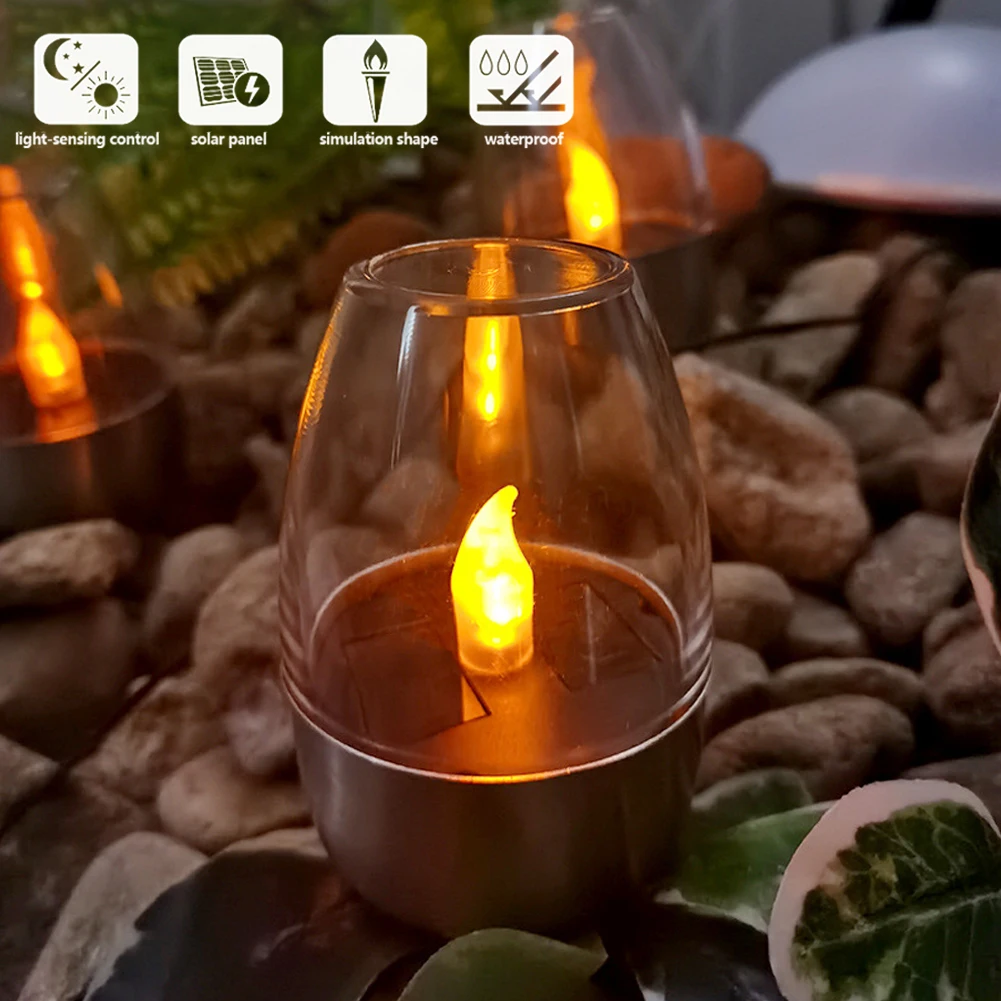 1Pc Solar Flameless Lights Outdoor Stainless Steel LED Candle Light Waterproof Lawn Lamps Wedding Birthday Party Decorations