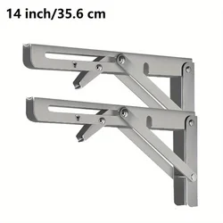 Set of 2 Heavy - Duty Steel Folding Shelf Brackets - Wall - Mounted Design for Workbenches and Tables (Silver 14 Inch)