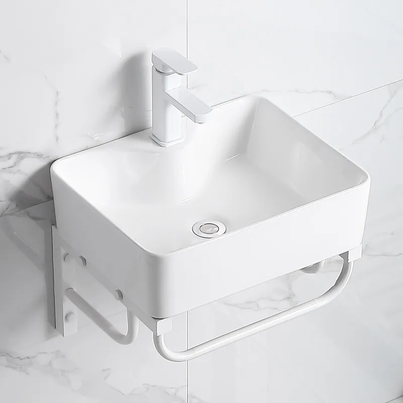 Stainless steel white bracket washbasin, small unit bathroom, balcony washbasin, ceramic simple wall hanging washbasin