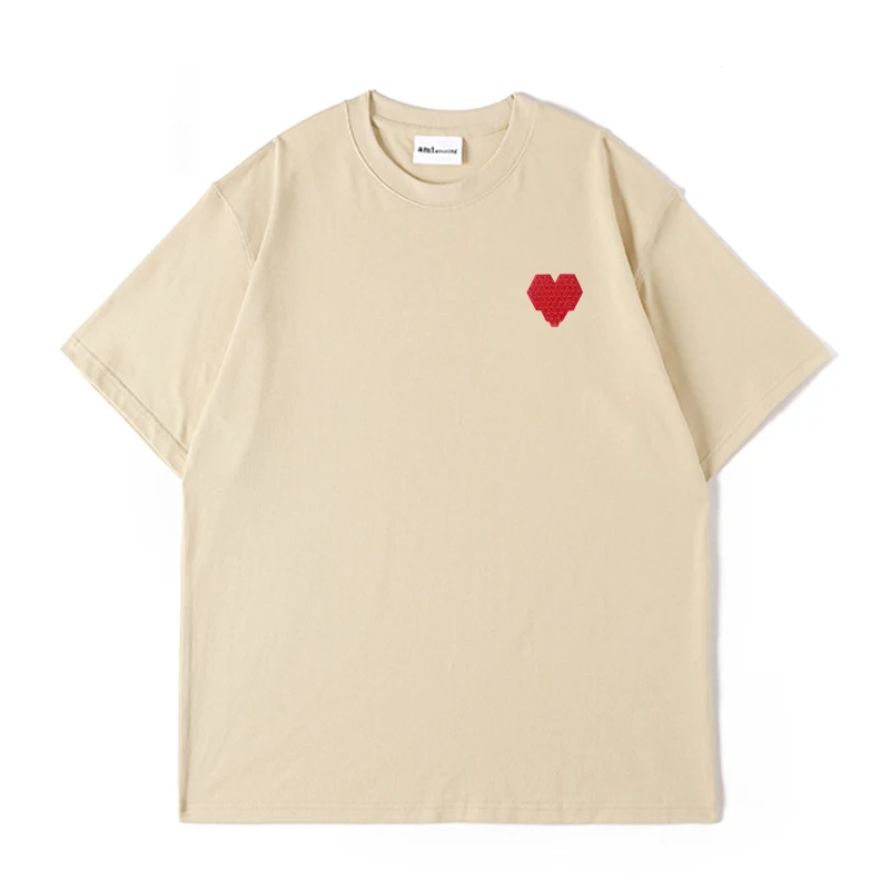 AMI AMORING nouveau en forme de coeur une broderie décontracté coton coupe ample hommes et femmes haut à manches courtes