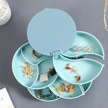 

Jewelry Storage Box With Mirror Multilayer Rotating Plastic Jewelry Stand Earrings Ring Cosmetics Container Organizer