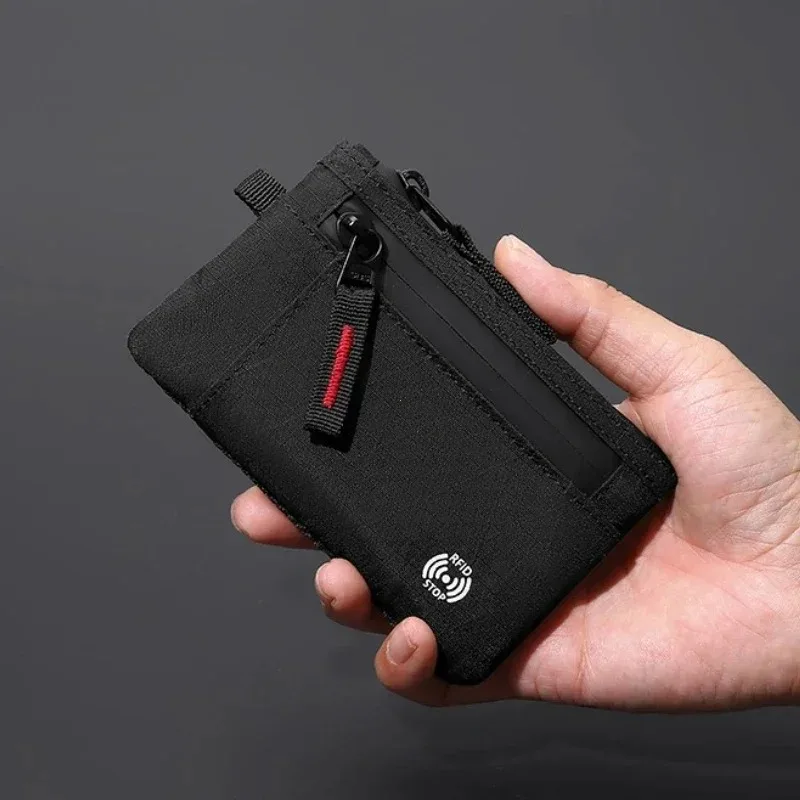 Luxury Nylon Slim RFID Wallet with Zipper and Carabiner