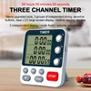 3 Channels Kitchen Timer 100 Hours Countdown Timer For Shower Study Stopwatch 3-Alarms Reminder Clock with Bracket/Magnet/Hole 1