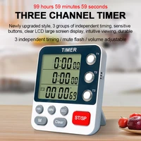 3 Channels Kitchen Timer 100 Hours Countdown Timer For Shower Study Stopwatch 3-Alarms Reminder Clock with Bracket/Magnet/Hole 1