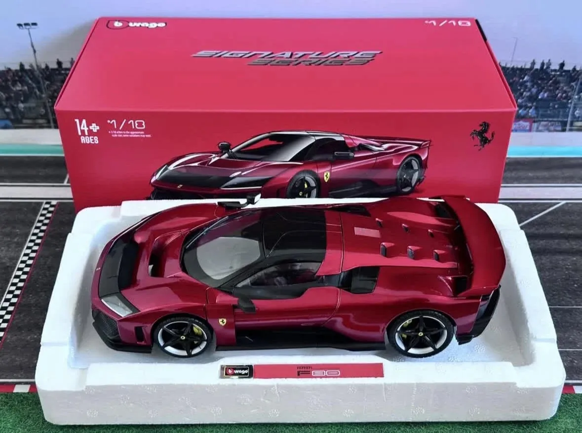 새로운 재고 있음 Bburago 1:18 페라리 F80 시그니처 버전 포장 금속 레드 화이트 합금 미니어처 다이캐스트 모델 장난감 선물