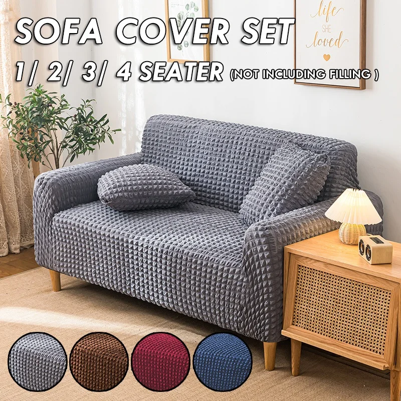 

Solid Color Jacquard Sofa Covers for Living Room Plaid Stretch Sectional Slipcovers Sofa Couch Cover L Shape 1/2/3/4 Seater