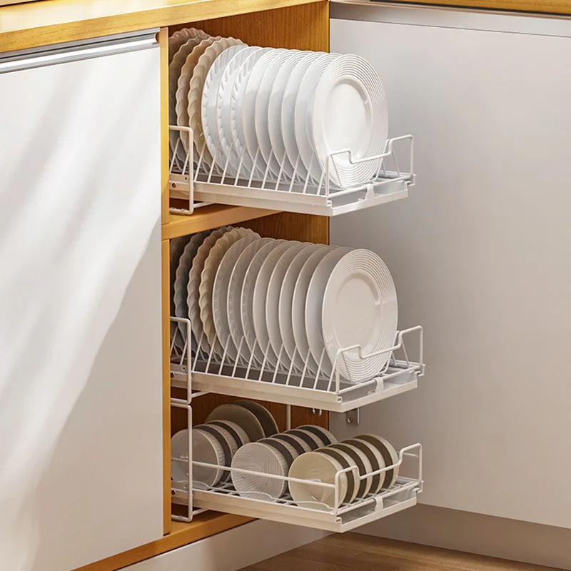 

No Installation of Dish Storage Rack Cabinet Pull Out Dish Rack Pull Basket Drawer Kitchen Shelf Bowl Tray Storage Rack