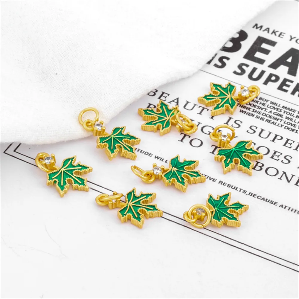 

18k gold package accessories drop oil zircon maple leaf pendant 10 * 15mm handmade material earrings hanging diy ornaments