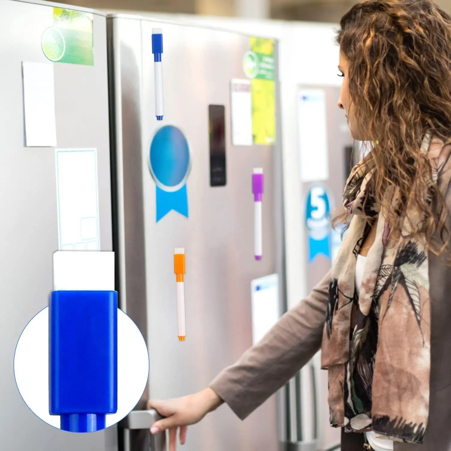 자석식 드라이 이레이즈 마커 18개 9가지 색상 가는 팁 드라이 이레이즈 펜 지우개 포함 화이트보드 마커 어린이 교사용