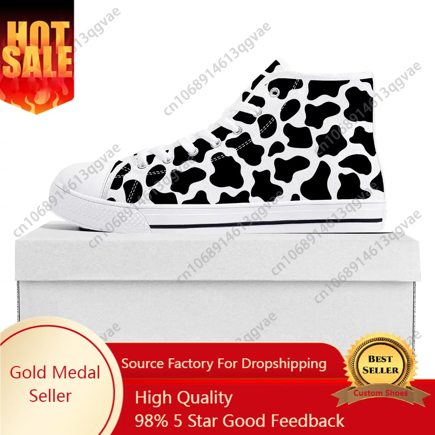 

Cow Print 3D Pattern High Top High Quality Sneakers Mens Womens Teenager Canvas Sneaker Black White Printed Couple Custom Shoe