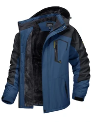 TACVASEN Men's Insulated Outdoor Jacket with Removable Hood - CN 3XL(US L) (Denim Blue)