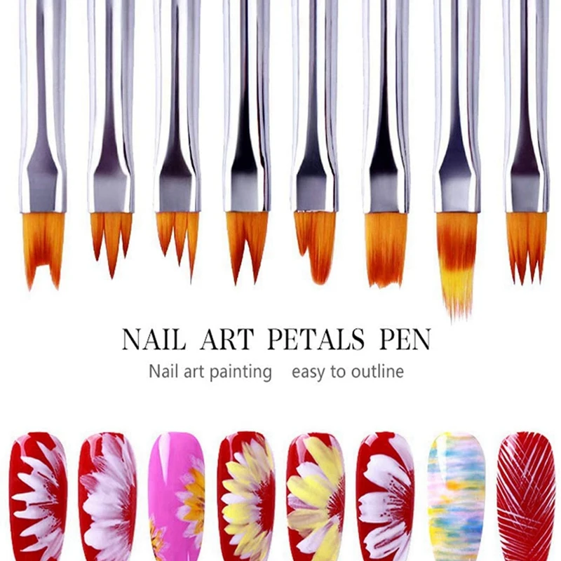 16Pcs Color Paint Pen Set Pink Petal Pen Nail Brush Short Nail Brush