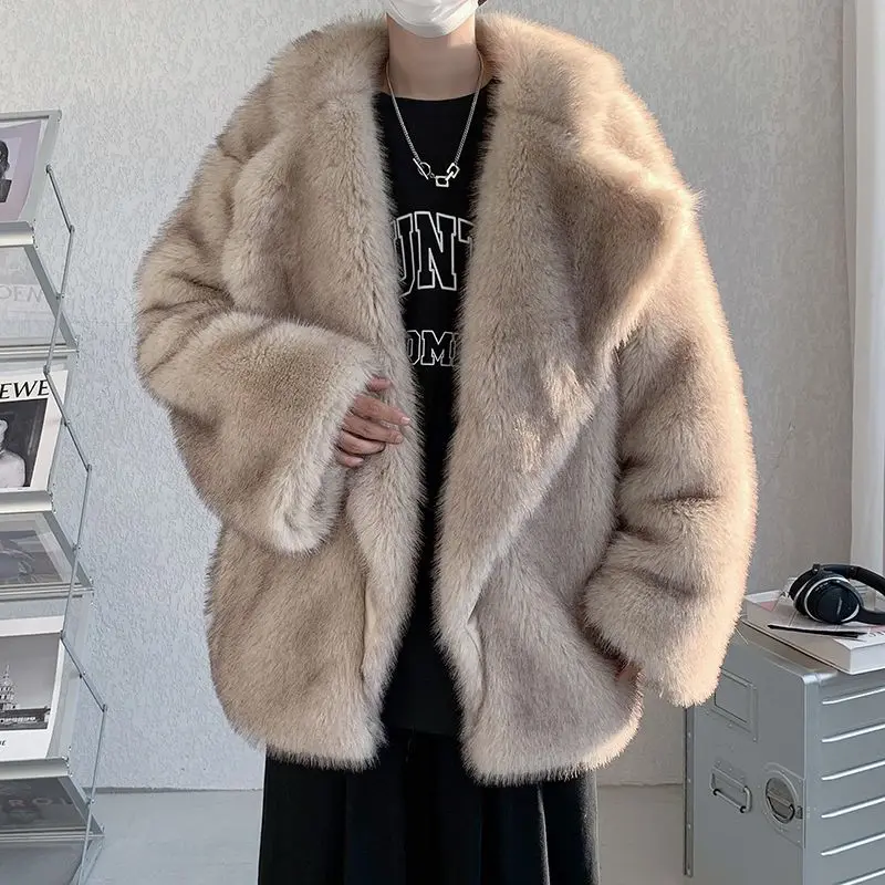 Fashion High Quality Warm Fur Coat Women's Men New Loose Warm Turn-down Collar Long Sleeve Jacket Female 2023 Winter