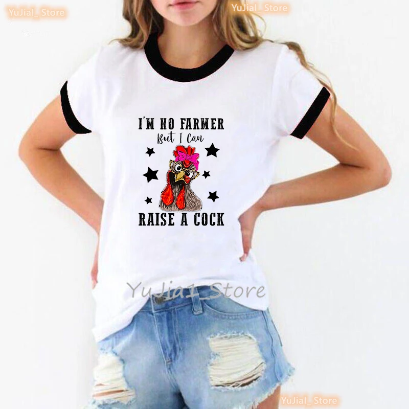 Ich bin kein Bauer heben einen Schwanz Grafik druck T-Shirt Frauen lustige weiße rosa T-Shirt Femme Sommer Kurzarm T-Shirt weiblich – Detail 2