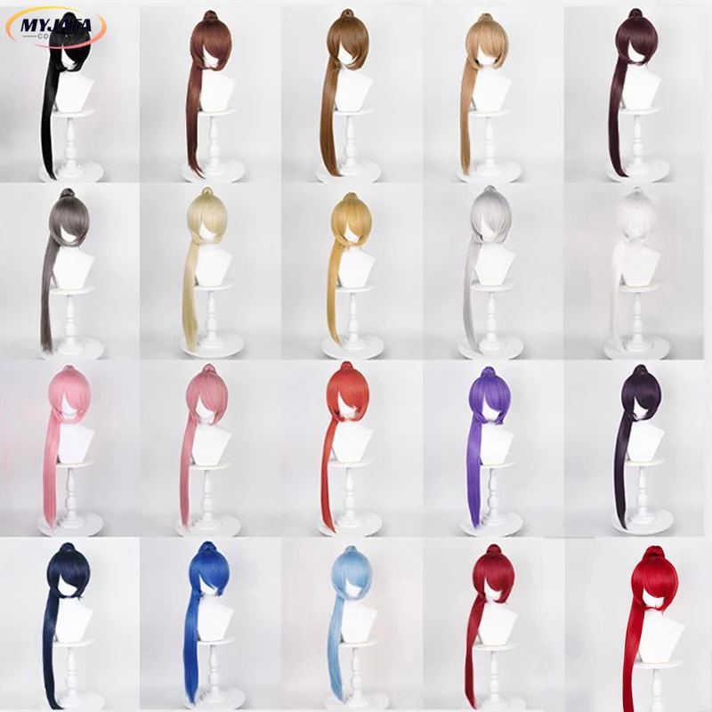 

90cm Long Straight Ponytail Cosplay Wig Anime Short Base Wig Universal Multi-color Heat Resistant Synthetic Hair Wigs + Wig Cap