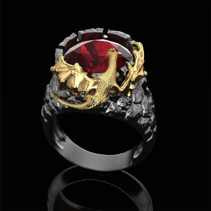 Milangirl anillos de moda para hombre, anillo de dragón con personalidad poderosa, circonita roja y negra, joyería Punk para hombre| -