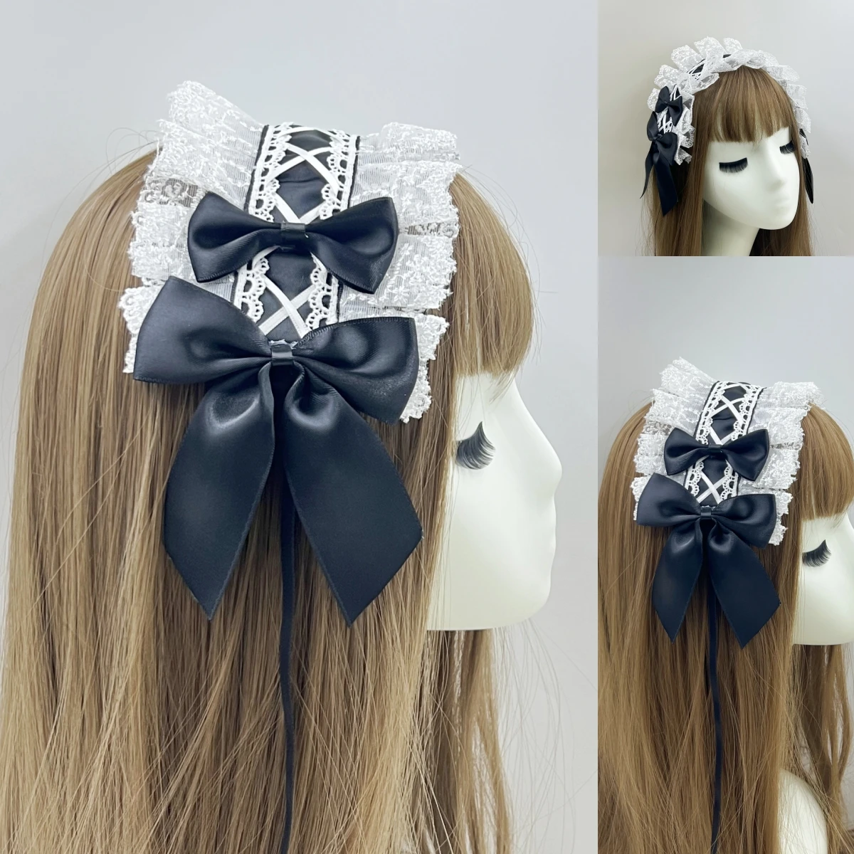 

Baroque gothic lolita Hairband Elegant Lace Satin Solid Color Bow HeadwealCasual Daily Versatile Headwear Duckbill Clip cosplay