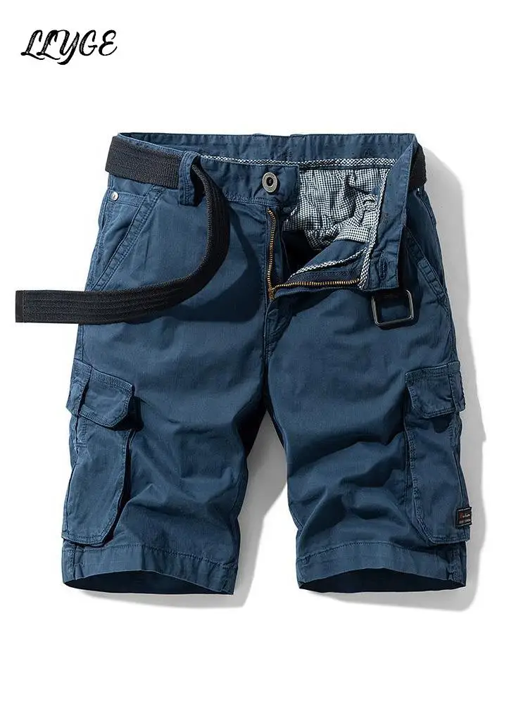 Summer 2023 New Cotton Fit Cargo Shorts Men Relaxed Casual Short Pants Male Breeches Bermuda Fashion Belt Military Pant Man