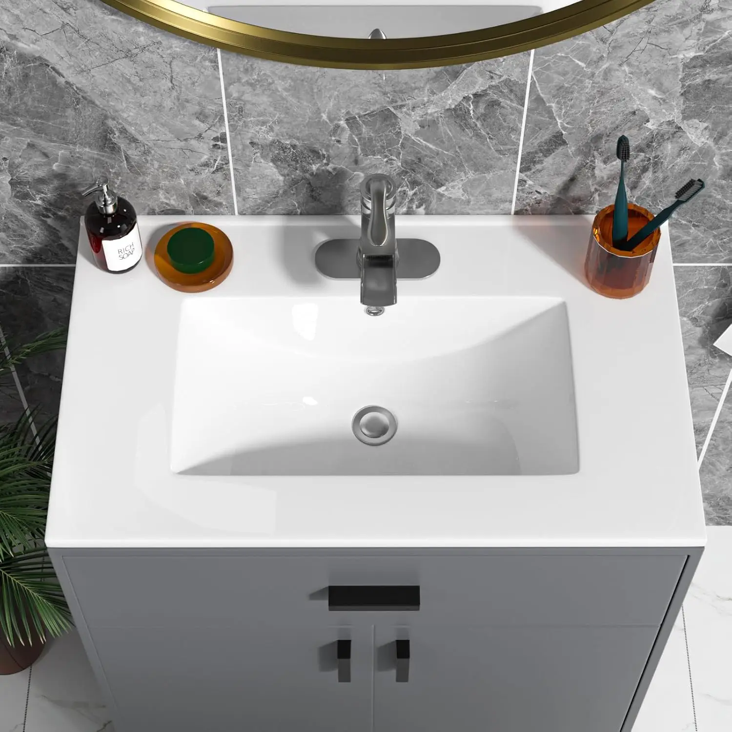USA 30 Inch Bathroom Vanity Sink Tops - White Drop In Bathroom Sink Ceramic Topmount Rectangular Vanity Top with Overflow 3