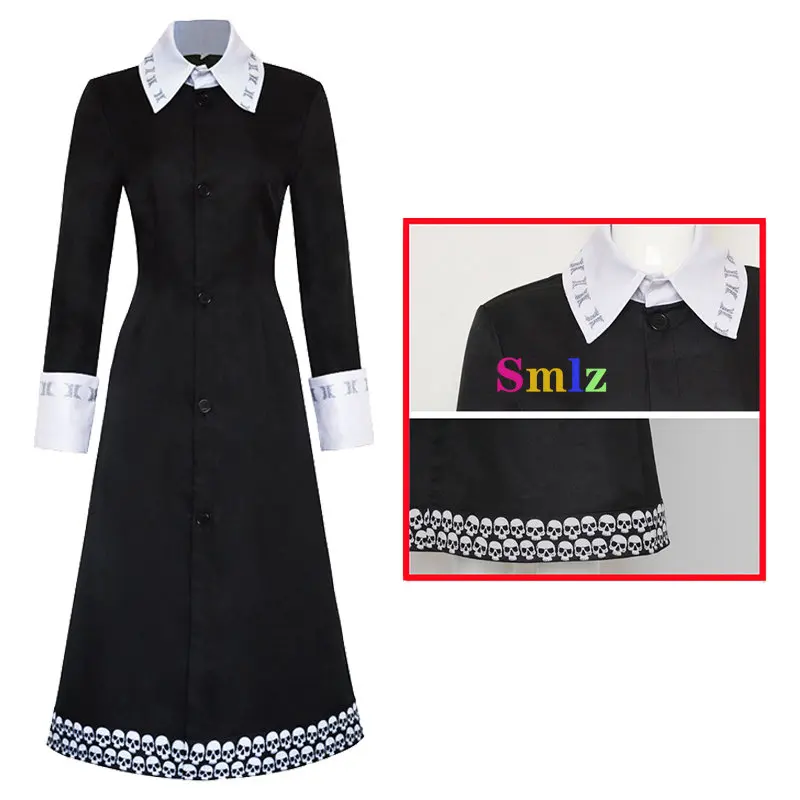 

Human Skeleton Wednesday Dresses Cosplay Addams Christina Costume Dress Outfits Kid Children Adult Halloween Carnival Party Suit