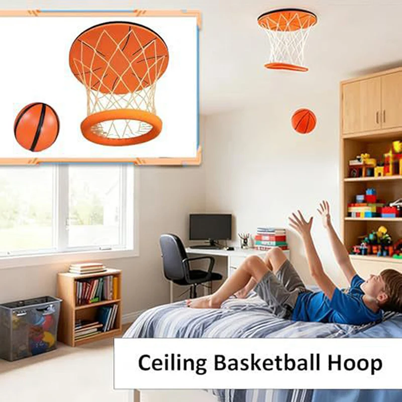 Indoor Youth Basketball Hoop for Ceiling Installation; Home Sport Game Set & Training Equipment.