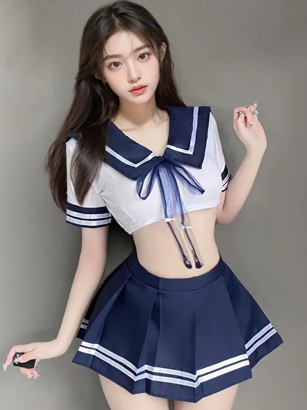 

Japanese Preppy Style Sexy Cute Outfits For Women Student Suit Split Short Sleeve Pleated Skirt Jk Uniform Two Piece Set