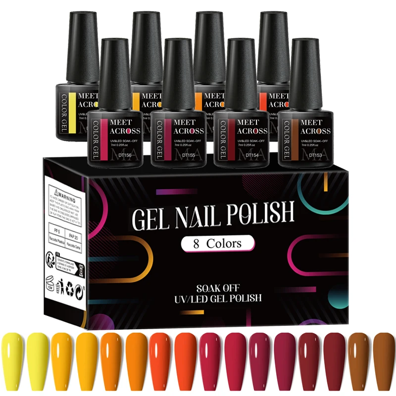 MEET ACROSS 8Pcs/Set Red Pink Gel Nail Polish Spring Colorful Laser Nail Art Gel Varnish Nail Supplies Manicure For Nails 3