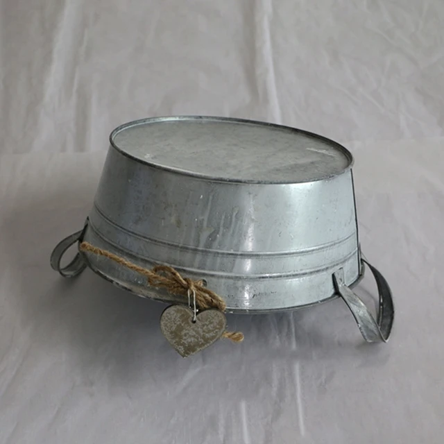 Kreatív Rusztikus Stílusú Horganyzott Fém Virág Kád 25*10 Cm -Es Dupla Fogantyúval Vas Váza Növény Vödör Az Otthoni Parasztház Esküvői Dekorációhoz - Image 4