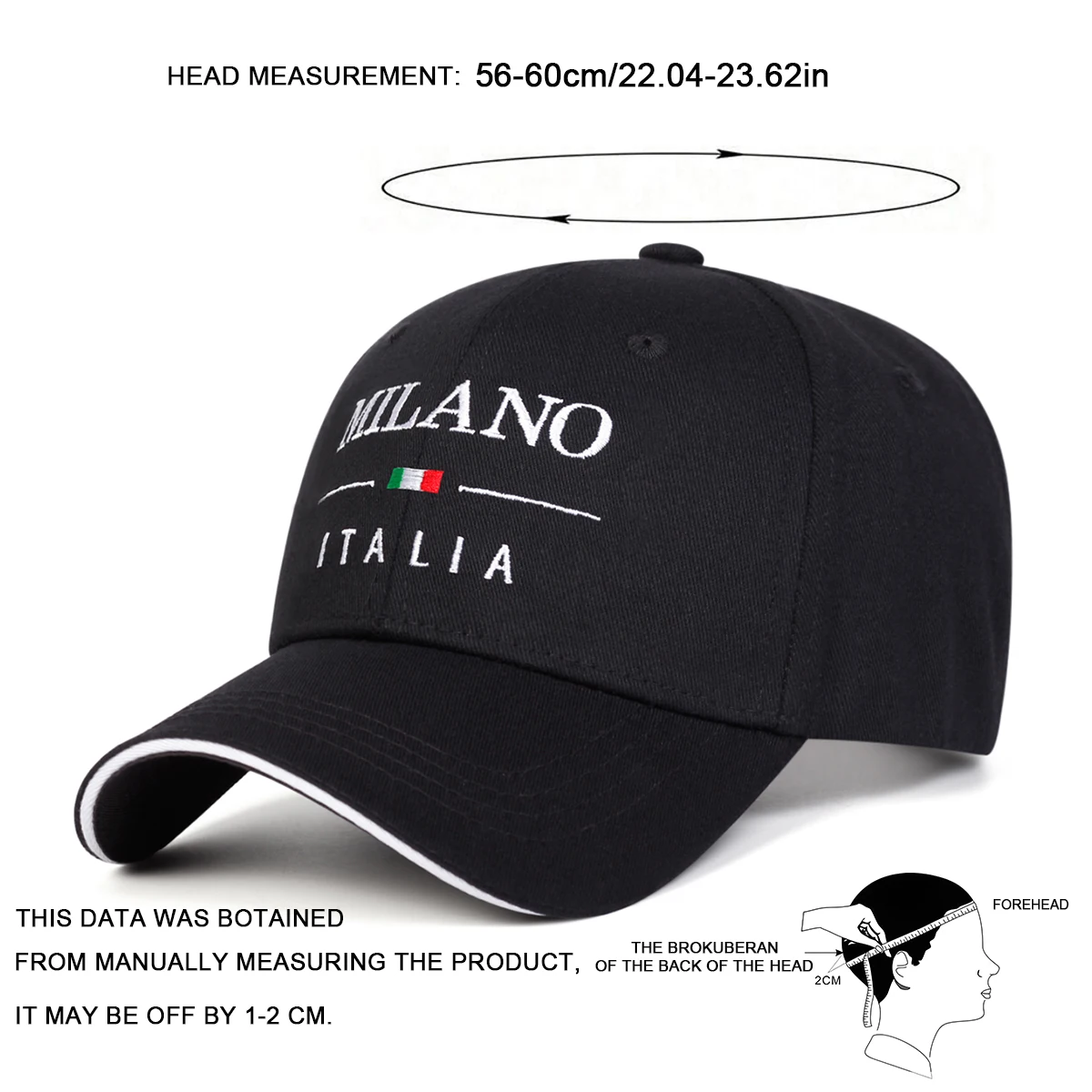 Unisex MILANO ITALIA Baseballkappen mit Buchstabenstickerei, Frühling und Herbst, für den Außenbereich, verstellbare Freizeithüte, Sonnenschutzhut, Sportkappe – Detail 6