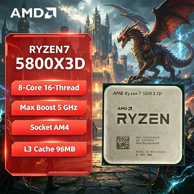 AMD R7 5800X3D 라이젠 7 게이밍 프로세서 새로운 라이젠 5000 시리즈 5GHz 8코어 16스레드 CPU 프로세서 DDR4 96MB 105W 루즈 파이