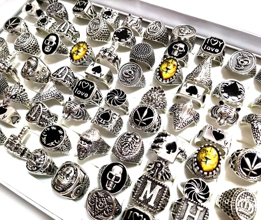 20pcs/lot Retro Big Head Exaggerated Gothic Skull Men Ring Punk Rocker Male Fashon Skeleton Rings Wholesale Lots 6