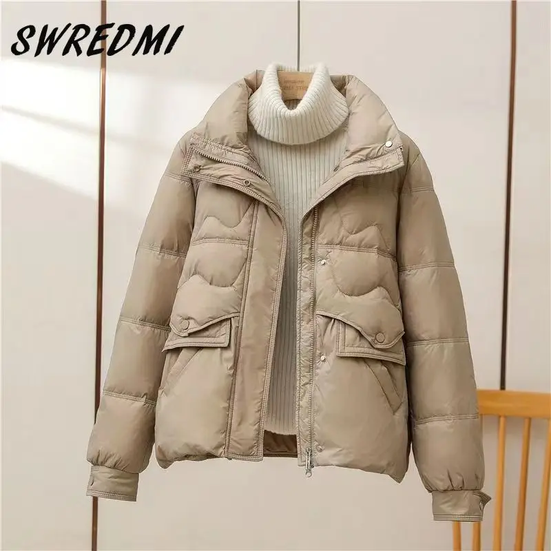 

SWREDMI Autumn And Winter New Down Cotton Jacket Women's Standing Parka Clothes Short Style Small Fashion Thickened Warm Coat