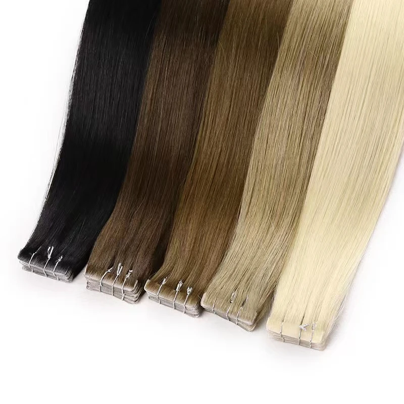 PU Hair Double Drawn Remy Tape In Human Hair Extensions 100% Real Skin Weft Adhesive Glue On Seamless Natural 14-28 Inches
