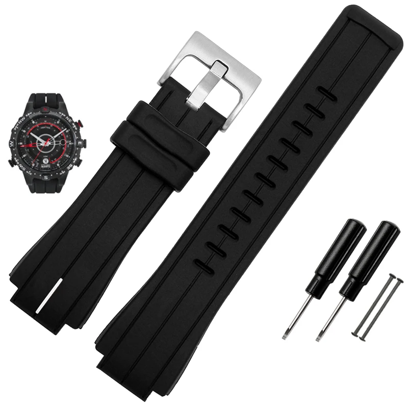 High-Quality Black Waterproof Silicone Sports Watchband - Men's 24mm