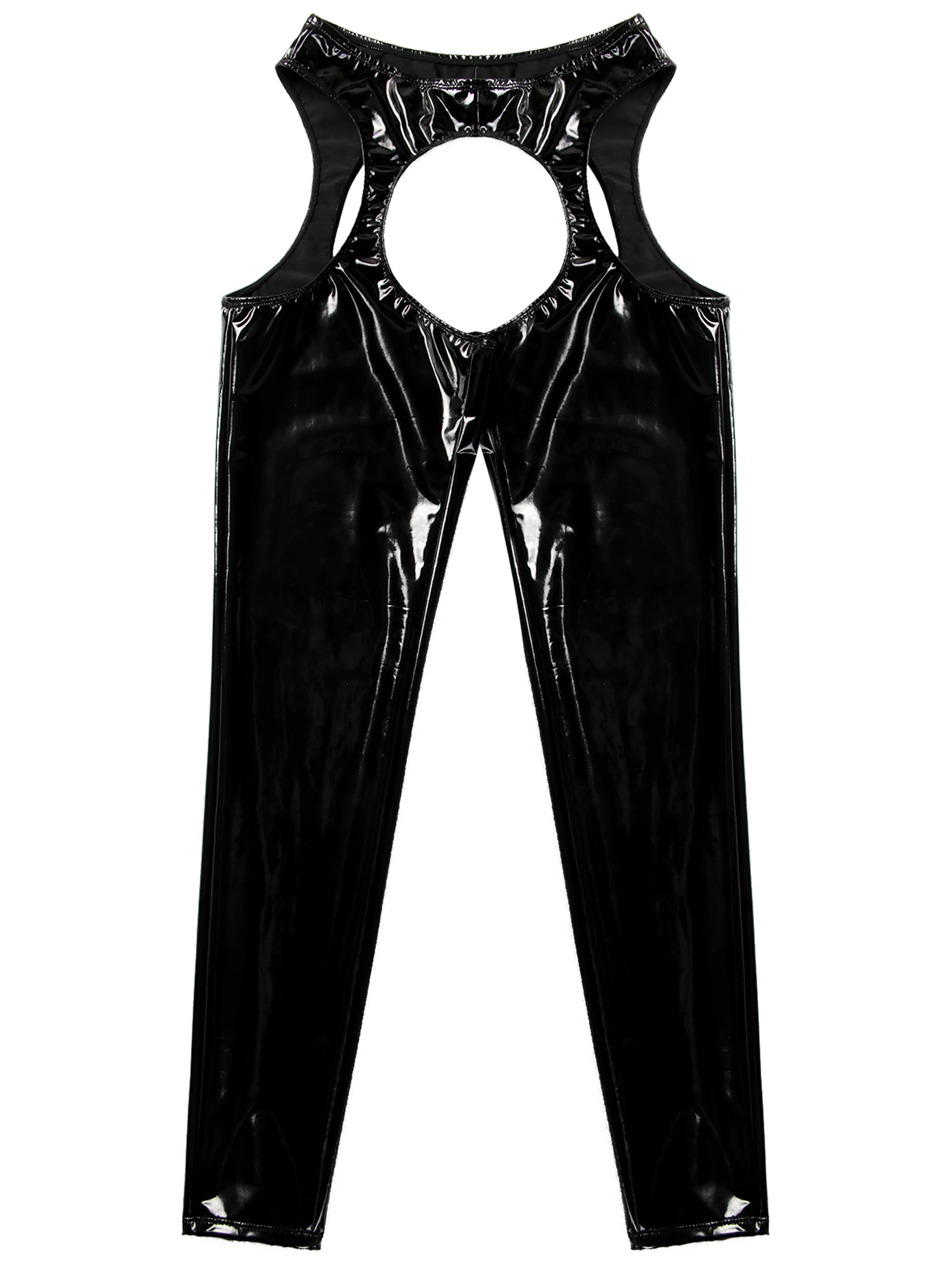 Women Leggings Womens Erotic Pants Wet Look High Waist Cutout Leggings Crotchless Open Butt Patent Leather Skinny Pants Leggings Clubwear Party